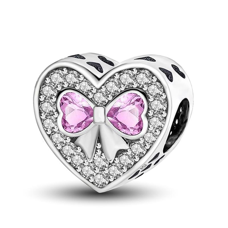 Copper Pendants Zircon Pink Love Heart Charms Beads Fit Original Pan Bracelet Bangles Diy Jewelry For Women