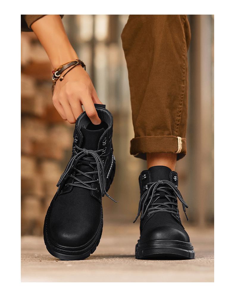 Winter Men's Fleece-Lined Non-Slip Martin Ankle Boots - High-Top British Style Work Shoes