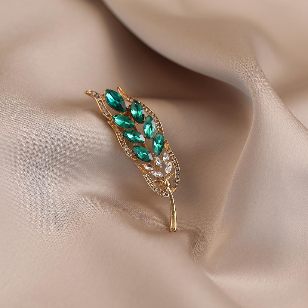 Green Wheat Ears Elegant and Refined Brooch High-end and Light Luxury Design Accessory Coat Overcoat Corsage and Niche Brooch