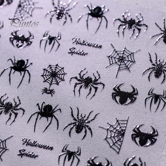 Easy Application Nail Wraps Halloween 3D Embossed Stickers, Skeleton Hand Pumpkin Spider Bat Fingertip Art Decals, Gothic Manicure Decoration
