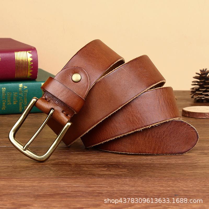 Men's Leather Belt First Layer Pure Cattlehide Leather Pin Buckle Retro Simple Versatile Korean Style Youth Pants Belt