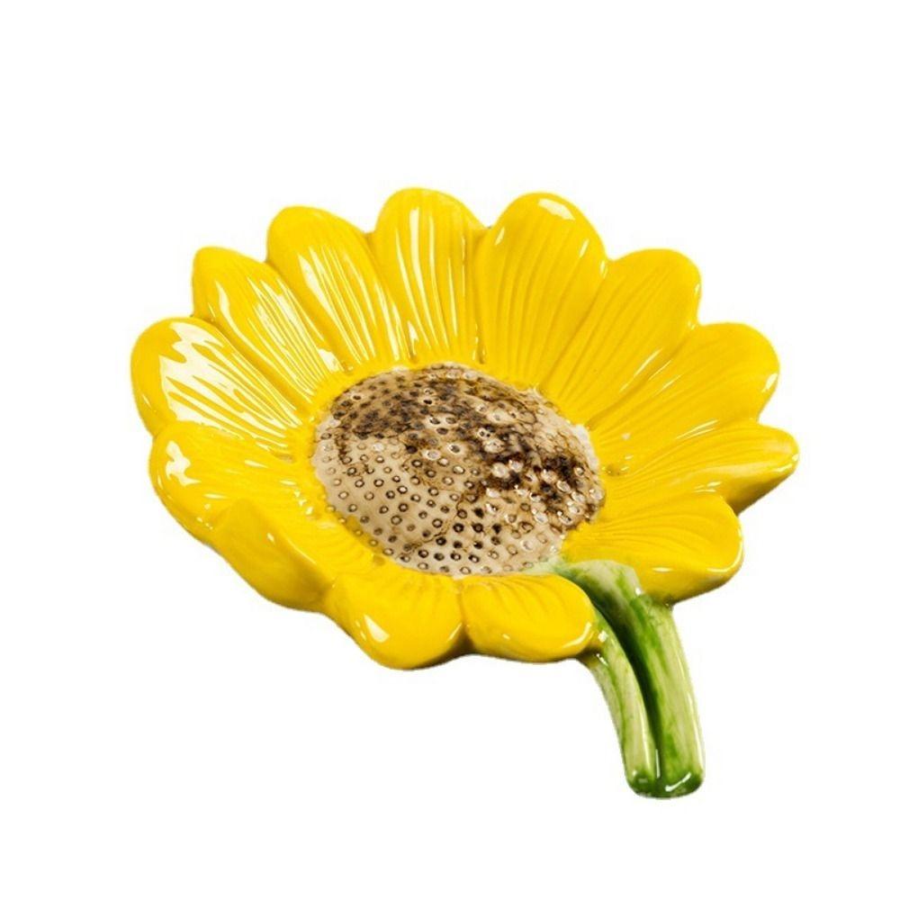 Sunflower-shaped Ceramic Soap Dish Non-slip Draining Tray Ceramic Soap Tray Compact Vintage Soap Holder Bathroom Decoration