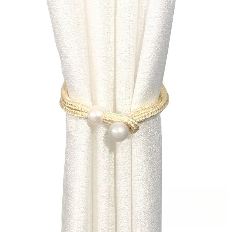 

Элегантные тканевые держатели для штор с жемчужными акцентами 2pcs светло-желтого