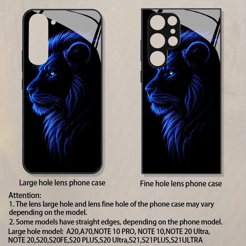 Blue Light Lion Pattern 2D Phone Case for Samsung S26 S25 S24 S23 S22 S21 S20 A56 A36 A16 - Glass Protective Cover