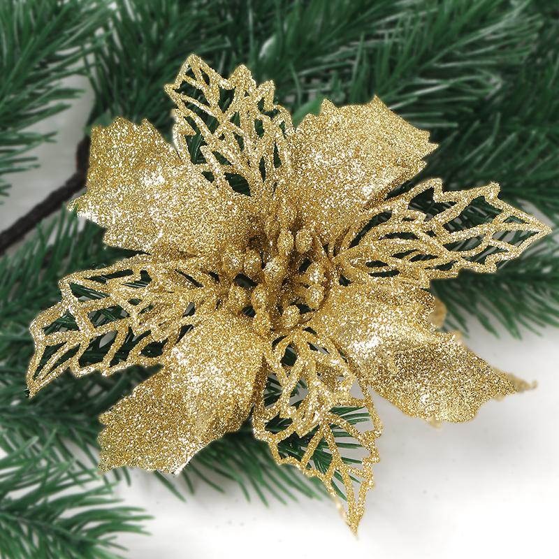 11CM 5Pcs Glitter Artifical Christmas Flowers With Clips Christmas Tree Wreath Decoration Xmas Ornaments Home New Year 2026