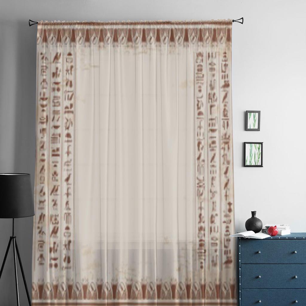 Ornamenti Egizi Geroglifici Tende Trasparenti per Soggiorno Tenda Finestra in Tulle Trasparente Arredamento Camera da Letto Cucina Tende a Velo