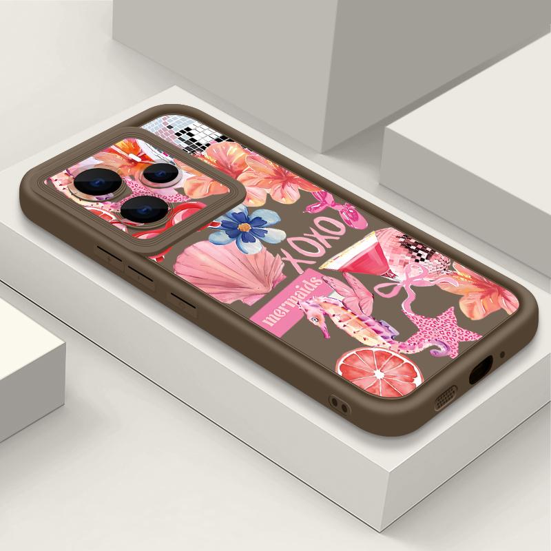 Pink Cartoon Pattern Floral Case For Xiaomi Redmi Note 14 13 Pro 5G 4G 12 11 Funda Xiaomi 14T 13T 11T Pro Shockproof Bumper Silicone Cover