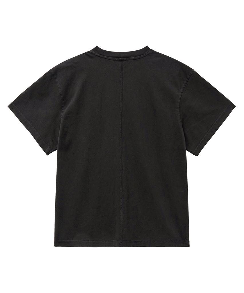 MOZMOZ Pigment Crop Plain Back Slit Short Sleeve T-Shirt Black