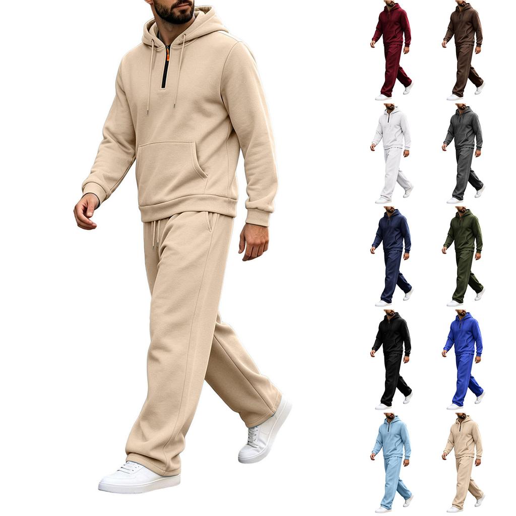 Men's Warm Lined Hoodie and Wide Leg Cargo Pants Set, Casual Relaxed Fit for Outdoor Sports