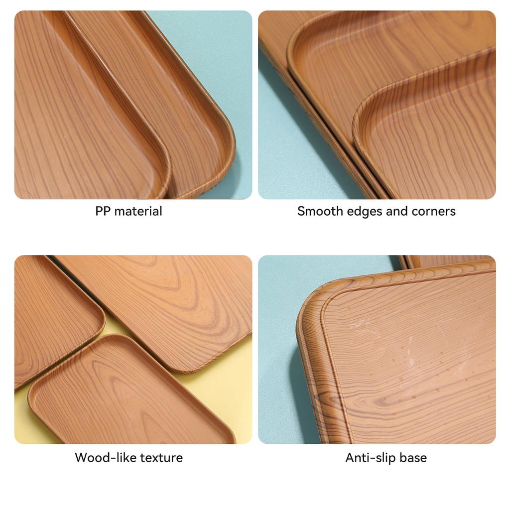 Serving Platters Tray,Wood Grain Serving Dishes,Plastic Square Tray,Japanese-Style Household Tea Cup Tray,For Restaurant