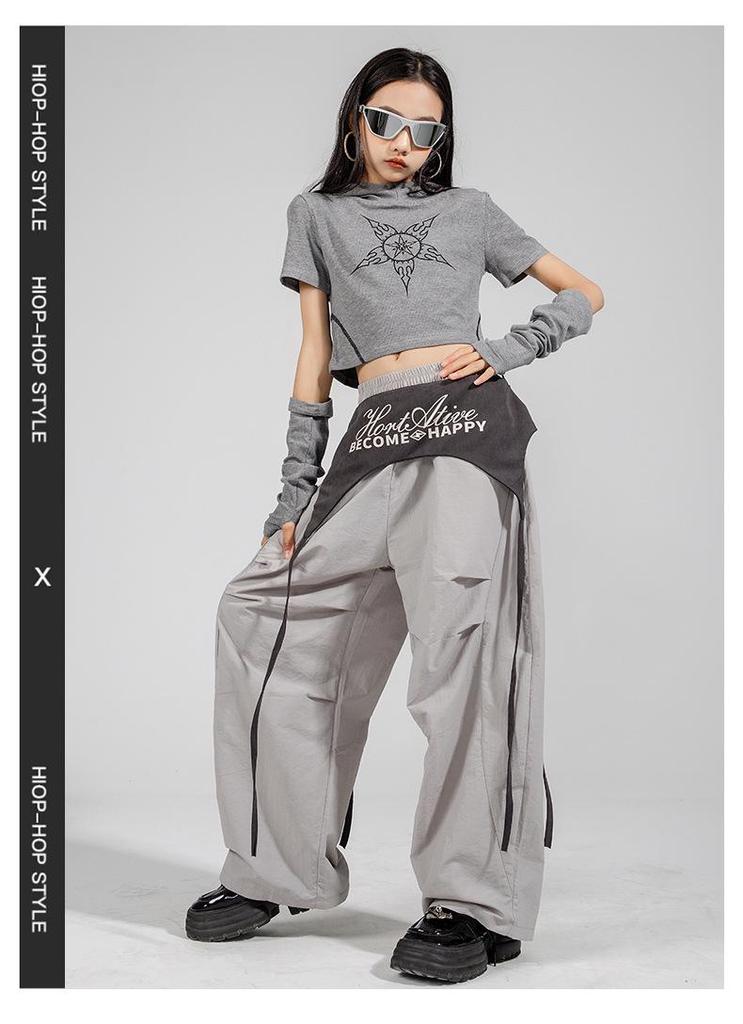 Girls' Jazz Dance Costume Set: Korean Style Cropped Vest & Sweatpants for Performances