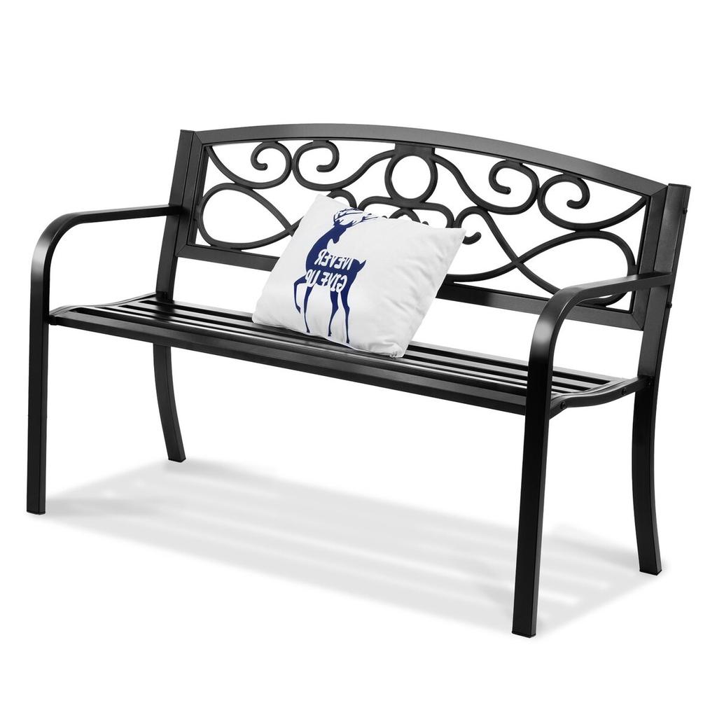 Outdoor Bench, 50 Inches Metal Garden Bench for Outdoors, 550 Lbs Load Capacity Bench, Outdoor Garden Park Bench with Backrest and Armrests, Patio