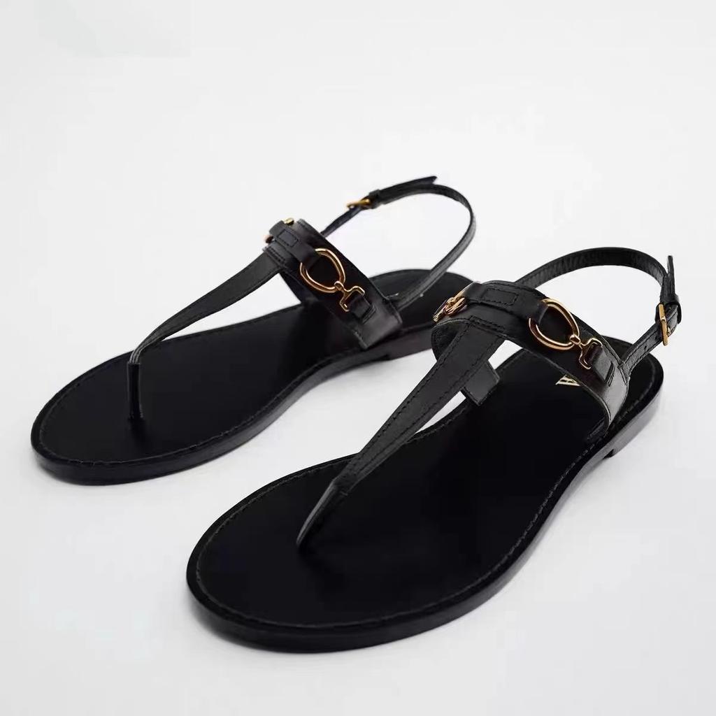 2025 Summer New Foreign Trade Versatile Vacation Flat Sandals Brown Roman Sandals Za Toe Flip-flops Women