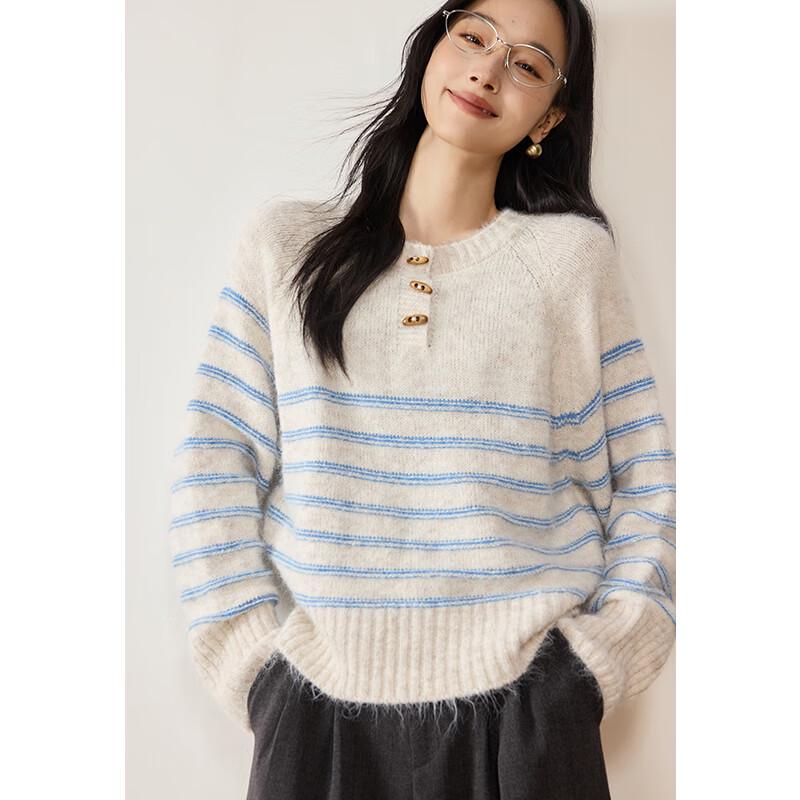 

VICTORIA&VERA Women s Wool Blend Striped Knit Sweater S