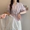 2026 Summer Plus Size Korean Style Drawstring Waist Slimming Short Sleeve Doll Top