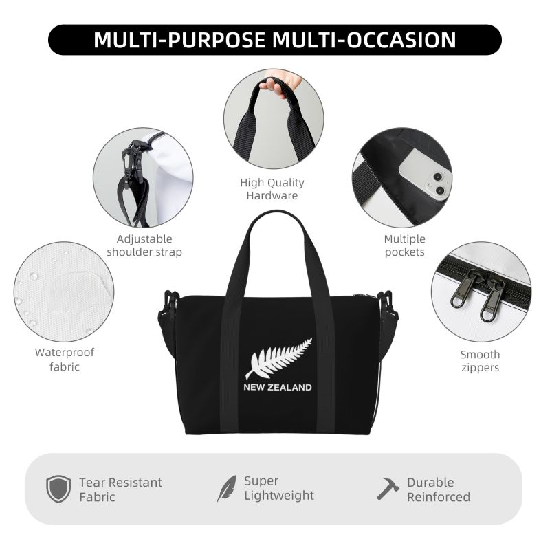 Neuseeland All Blacks Reise-Duffelbags Leichte Wasserdichte Wochenend-Übernacht-Handtaschen Unisex Tragbare Lässige Gepäcktasche