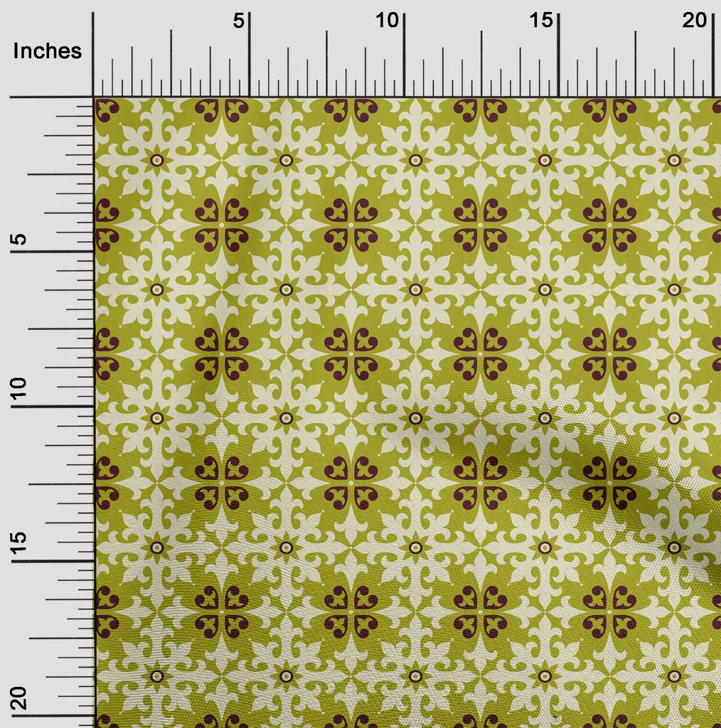 oneOone Cotton Flex Dark Olive Green Fabric Floral & Tiles Moroccan Fabric For Sewing Printed Craft Fabric By The Meter 40 Inch