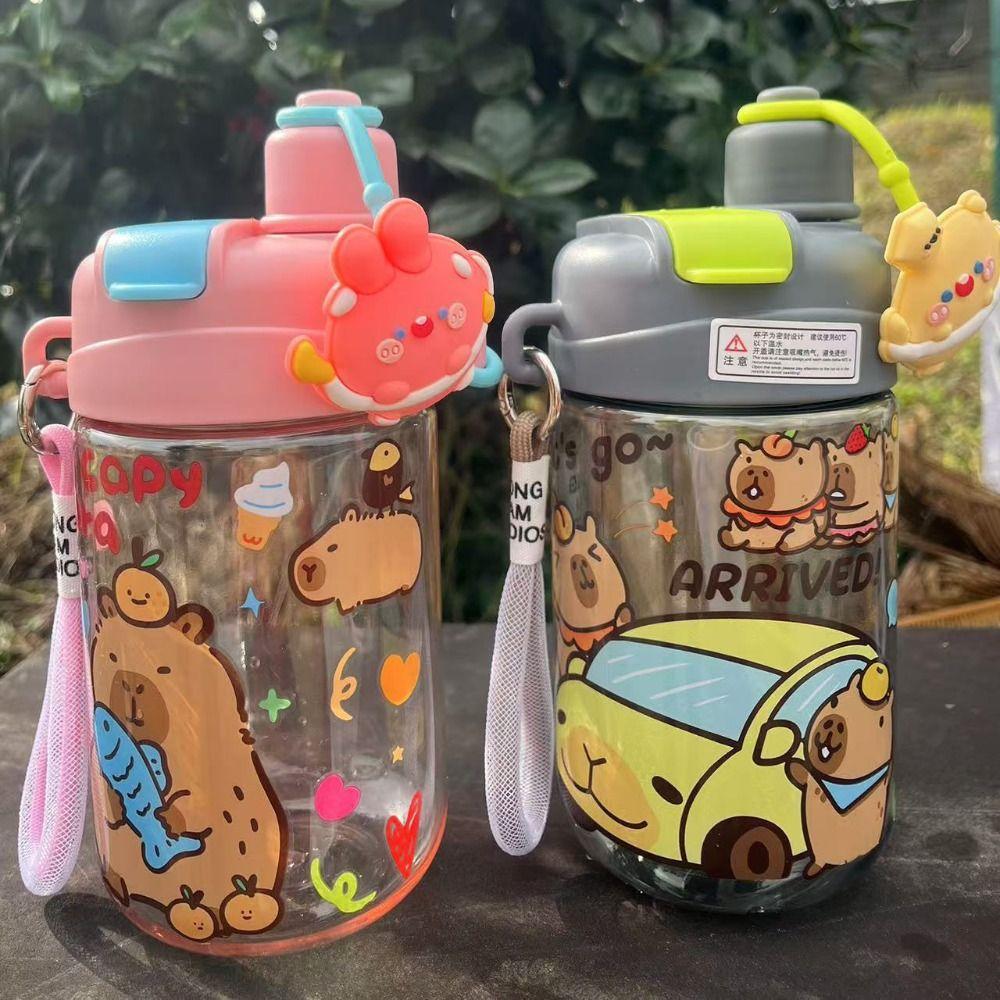 Cartoon Capybara Water Bottle 600ML Student Water Bottle Portable Double Drinking Cup  Summer