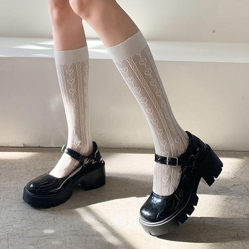 Calze da donna stile giapponese Calzini alti al ginocchio Calzini lunghi in nylon trasparente ultrasottile Calzini al ginocchio JK Lolita per ragazze dolci