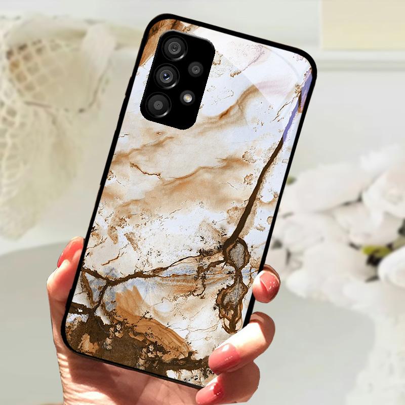 Glass Case For Samsung A13 A23 4G 5G Cartoon Tempered Glass Phone Cover For Galaxy A33 A53 A73 5G Hard PC Glass Protector Cases