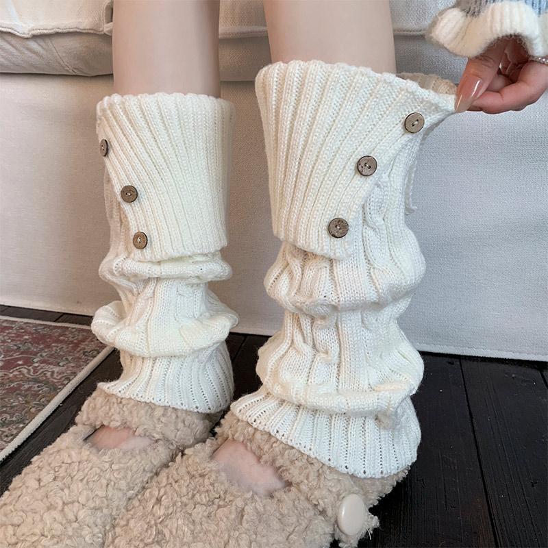 1Pair Leg Warmers for Girls Women Winter Harajuku Leg Warmers Maillard Color Knitted Long Leg Warmer Goth Lolita Button Decro
