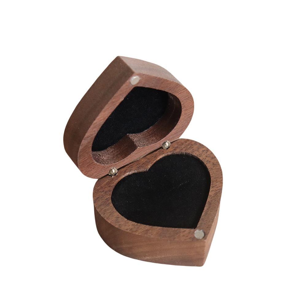 Wedding Heart Rings Holder Anti-collision Rings Bearer Box Simple Walnut Wood Rings Box  Propose