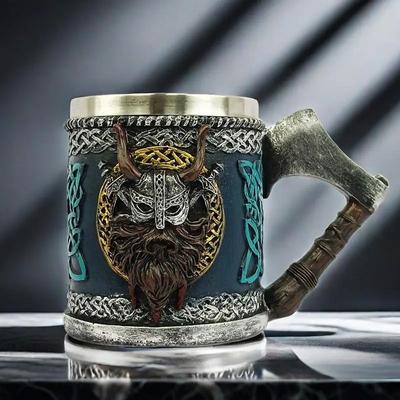 Vikingské pivní sklo Valhalla pryskyřice Nerezový hrnek Warrior Pivo Steins Nádobí Tomahawk Tankard Šálek na kávu Čajový pohár Dekor