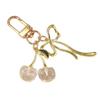 Elegant Cherries Blossom Keychain With Bowknot Charm Metal Pendant For Valentine Halloween Gift Metal Bag Charm