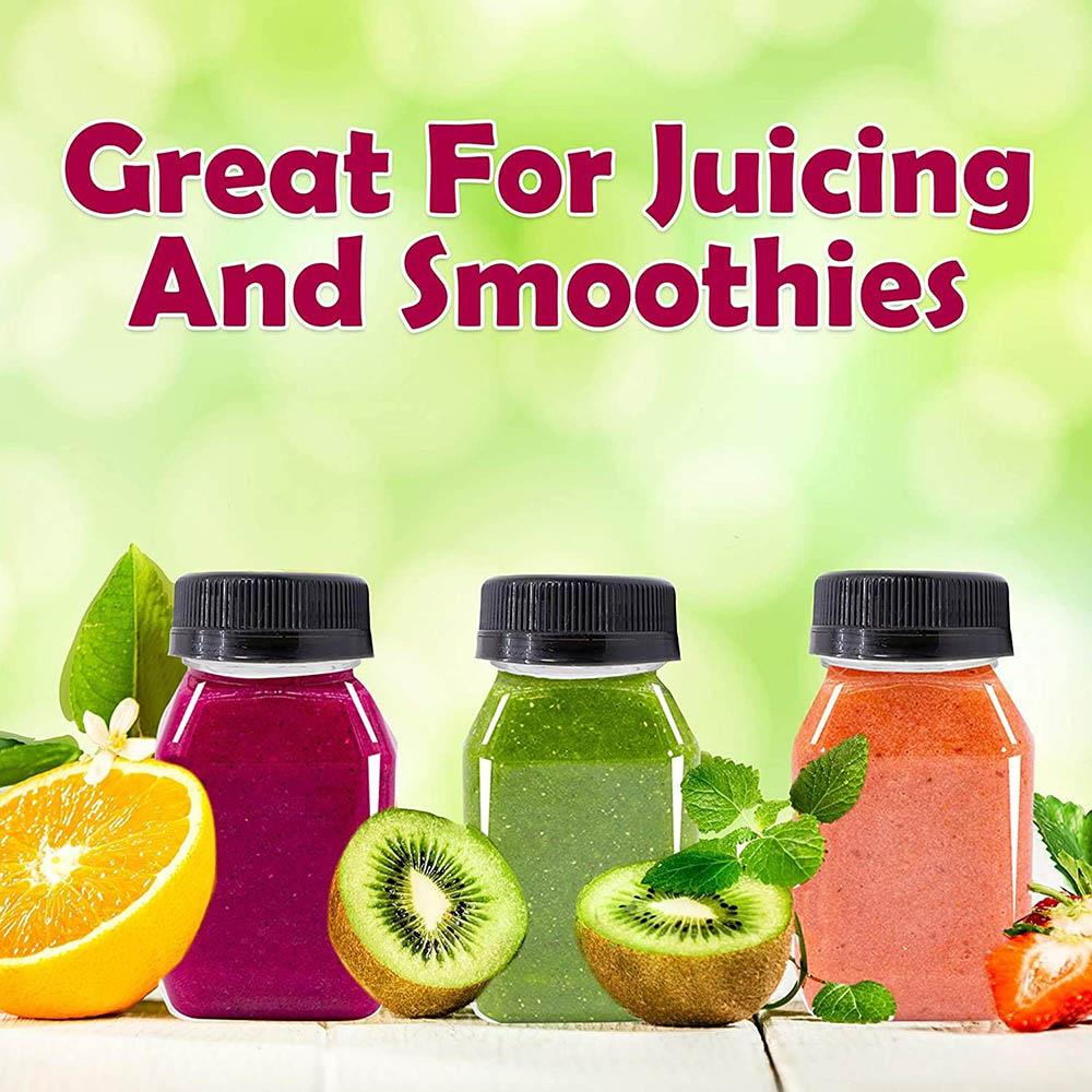 10 Pcs 4 OZ Plastic Juice Bottles, Reusable Bulk Beverage Containers, Comes Black lid, for Juice, Milk and Other Beverages