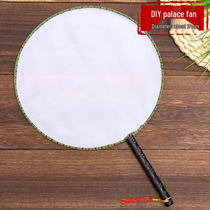 DIY Children's Silk Cloth Round Fan with Bamboo Handle - Palace Style Hand-Painted Kindergarten Craft