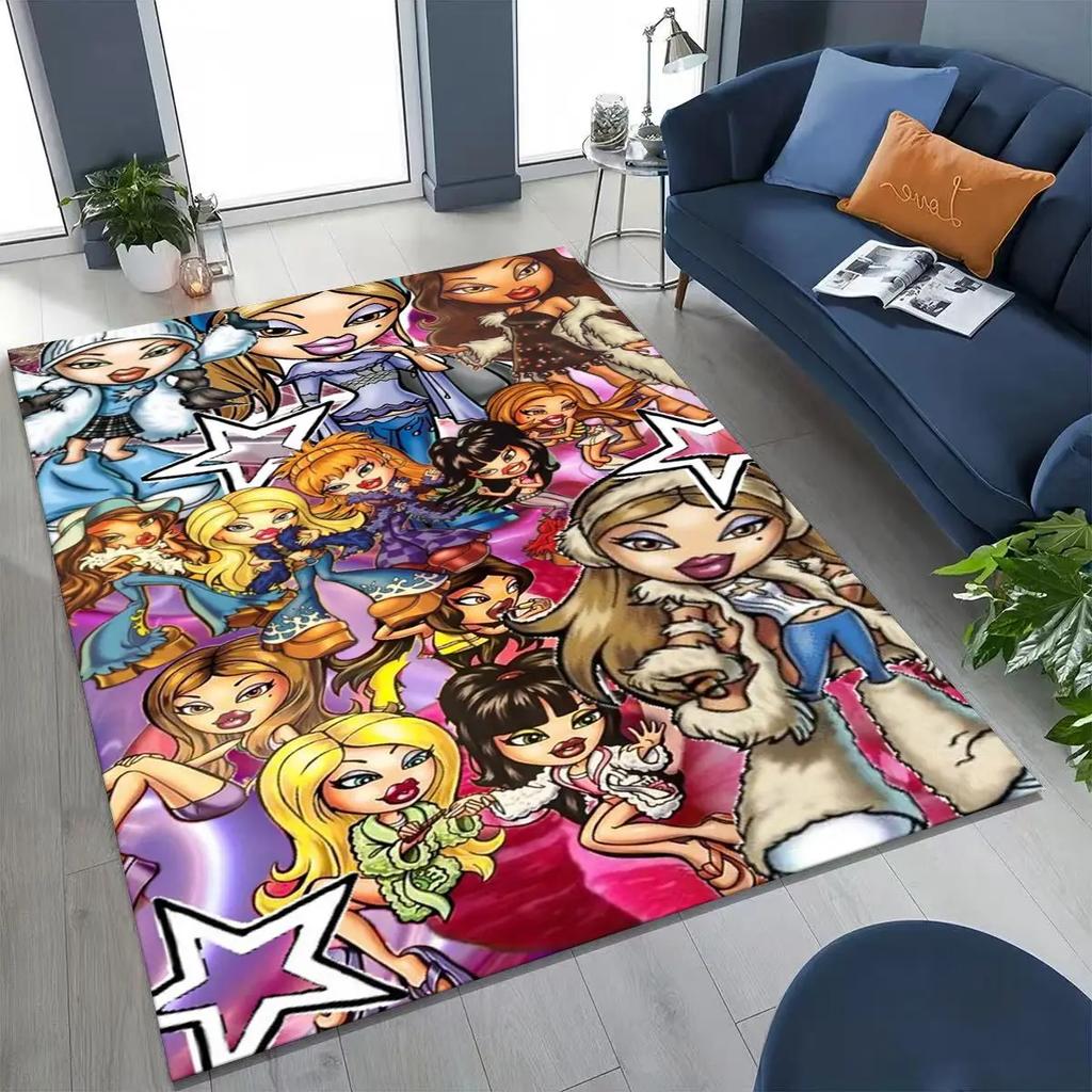 Tappeto Artistico Cartoon Bambola Bratz per Ragazze, per Camera da Letto Soggiorno Divano Casa Zerbino Decorazione, Tappeto Pavimento Antiscivolo Grande per Giochi Bambini Regalo