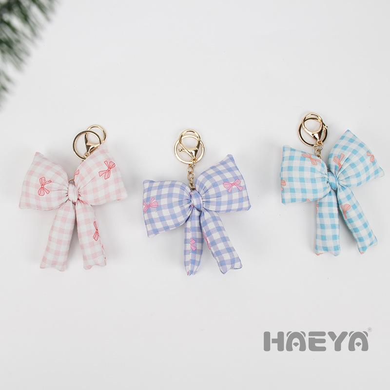 Korean Plaid Bow Keyring Doll Bag Charm Ornament