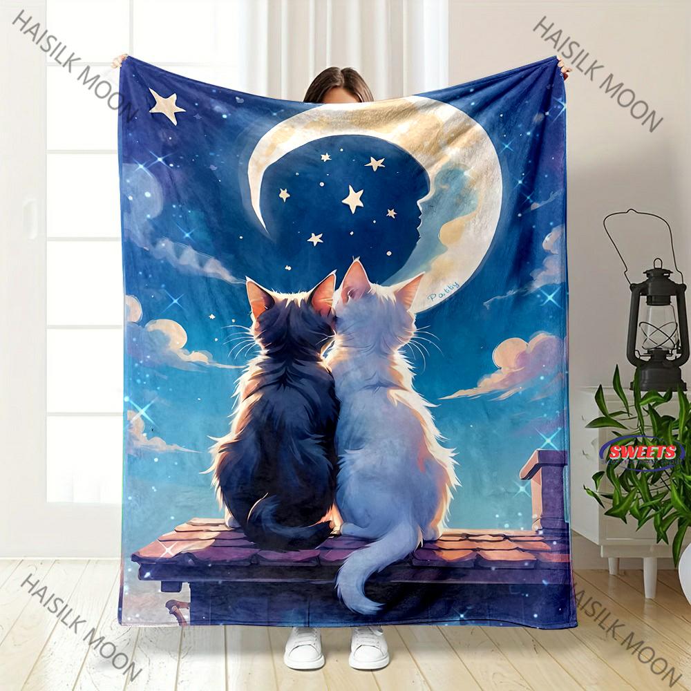 Cute Cat Print Queen Size Flannel Fleece Blanket, Super Soft Bed Blanket, Lightweight Fuzzy Cozy for All Seasons, Holiday Gifts
