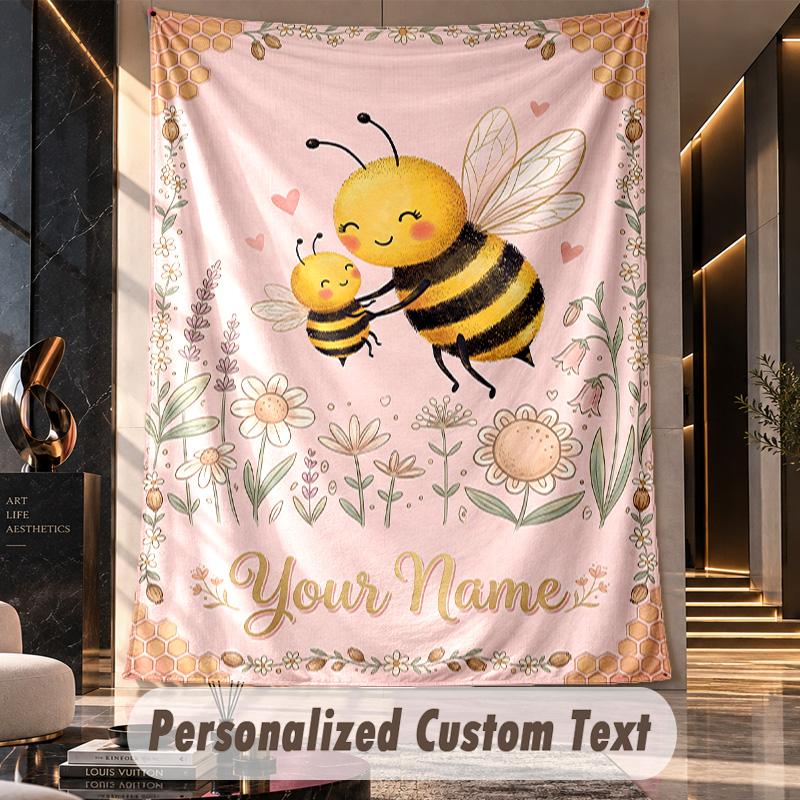 Bee Artwork Theme Wall Tapestry Customized With Name Text Personalized Hanging Tapestry For Bedroom Living Room Decor