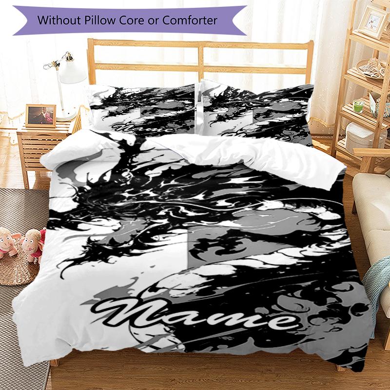 3pcs Custom Name Dragon Bedding Set Duvet Cover Closure Includes 1 Duvet Cover & 2 Pillowcases, Soft and Comfortable for All Seasons.