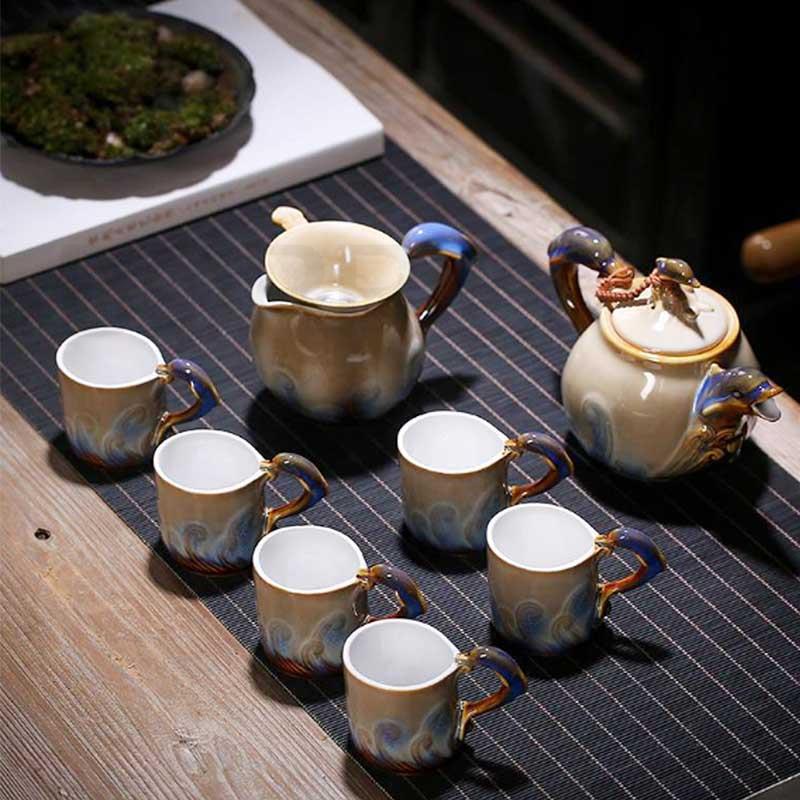 

Фарфоровый чайный сервиз BORREY, керамический чайник с животными, набор чашек, белый чай Улун Пуэр, чайник для путешествий, китайский чайный сервиз кунг-фу, подарочная коробка Dolphin