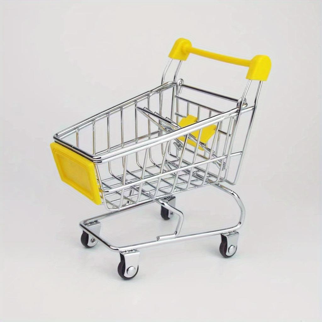 Colorful Mini Shopping Cart Decoration - Plastic Desktop Organizer with 4 Wheels and Side Pockets, Suitable for Desk decoration
