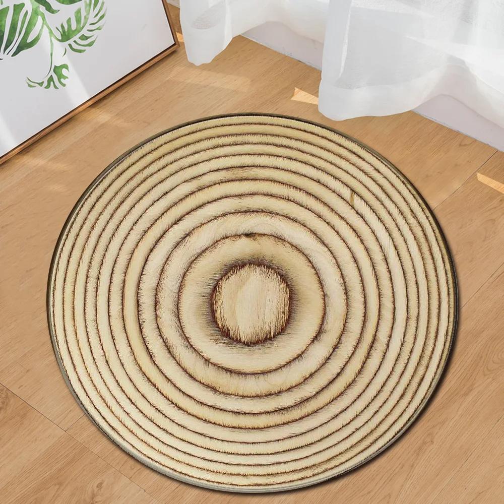 Rund matta med träådring Mjuk cirkelområdesmatta Halkfri Vardagsrum Soffbord Soffa Golvmatta Sovrum Hängande korgstolsmattor