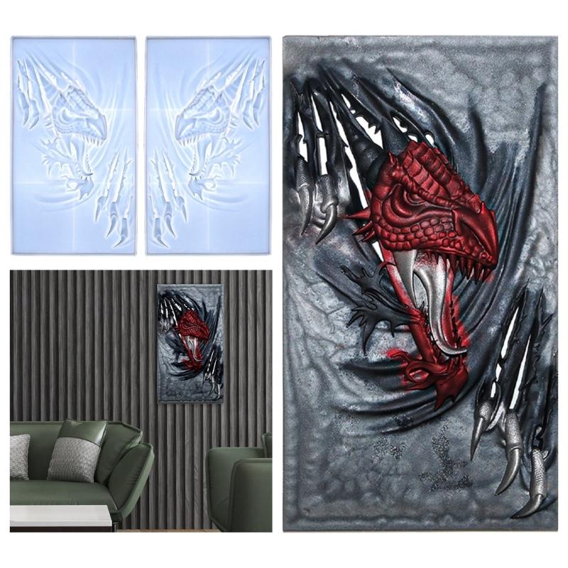 DIY Resin Mold Wall Fierce Dragon 3D Mural Silicone Mold Home Decorations Handmade Tools Concrete Molds Oranments Crafts
