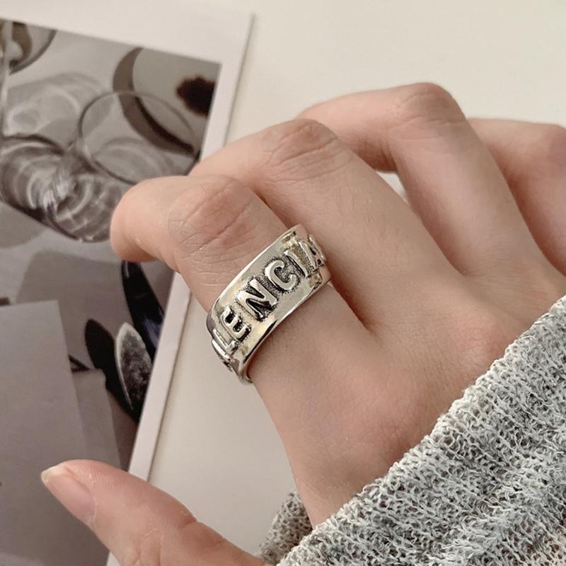 Retro Vintage Letter Design Open Ring Women Men Punk Hip Hop Theme Jewelry Gifts Accessories
