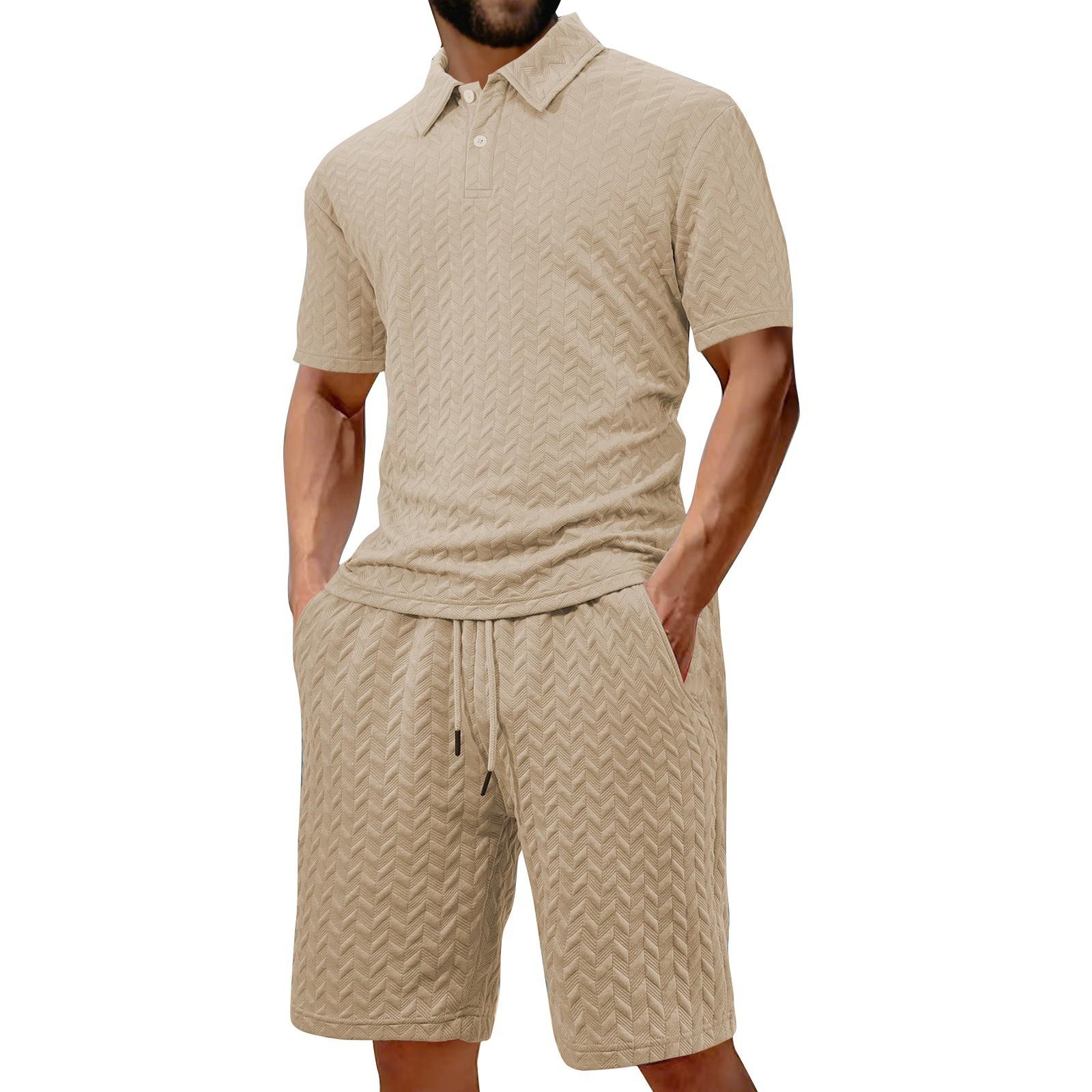 

Мужская летняя однотонная рубашка с коротким рукавом и лацканами на пуговицах, комплект из шорт XL хаки