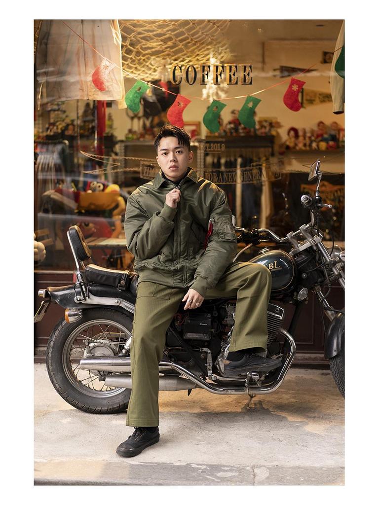 Normanlong Men's Trendy Cotton Pilot Jacket, Air Force Military Style with Turn-Down Collar, CWU-45P Baseball Jacket