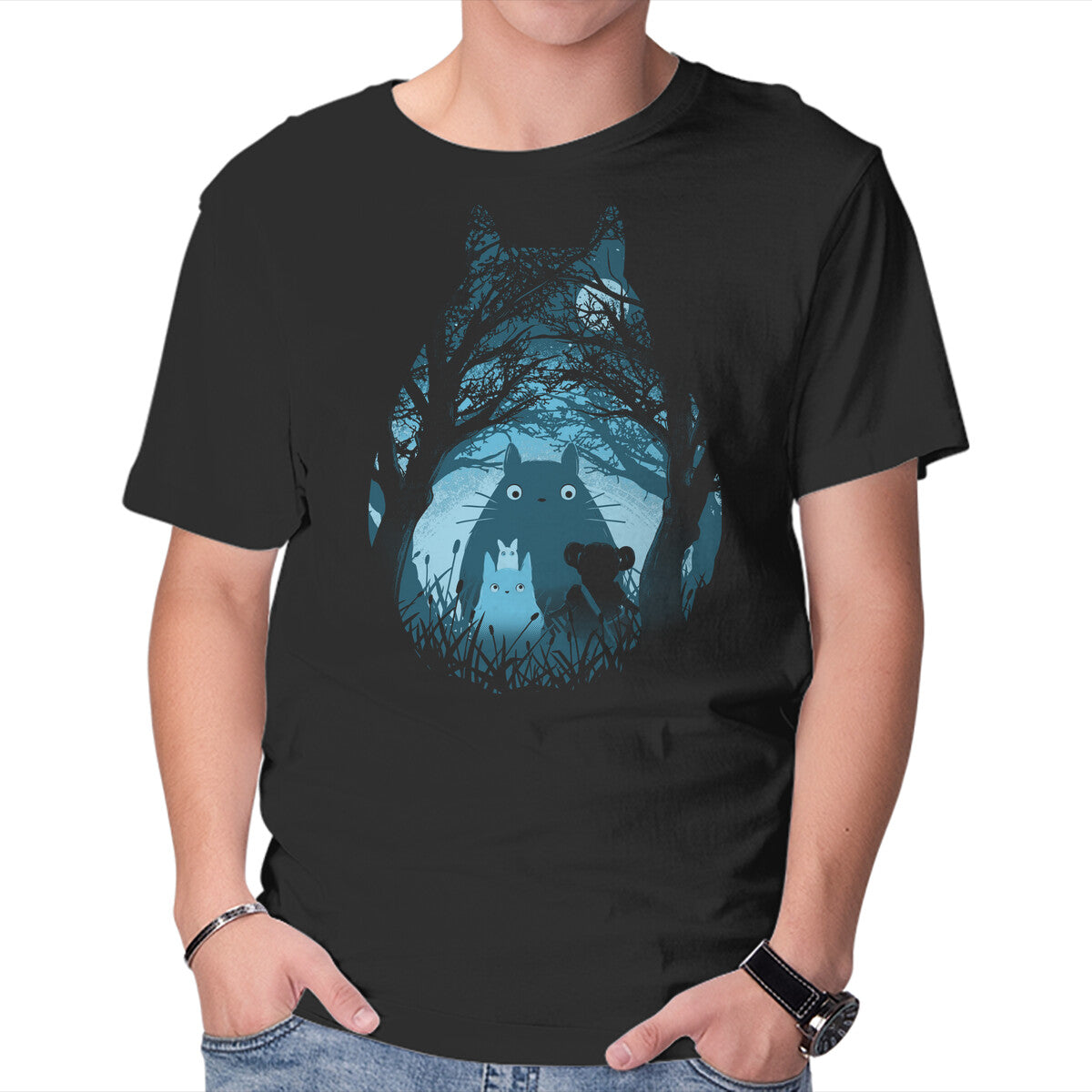 Unisex Crew Neck T-Shirt Totoro Magic Graphic Short Sleeve Casual Tee L
