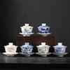Jingdezhen Ercai Gaiwan Blue And White Porcelain Hand-Painted Fulu Picture Tea Bowl Single High-End Ceramic Glaze Kung Fu Tea Cup
