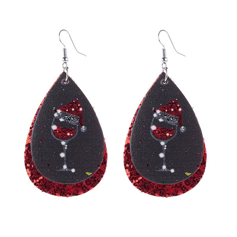 

Christmas Double-Layer Wine Glass Leather Earrings in Stock