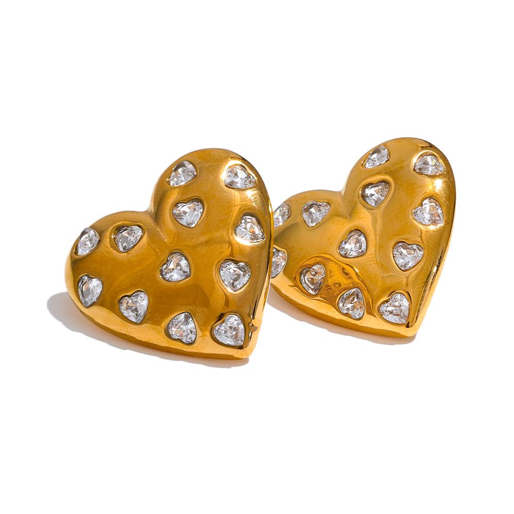 

Yhpup Fashion Cubic Zirconia Heart Love Golden Statement Stud Earrings Waterproof Stainless Steel Premium Jewelry Gift