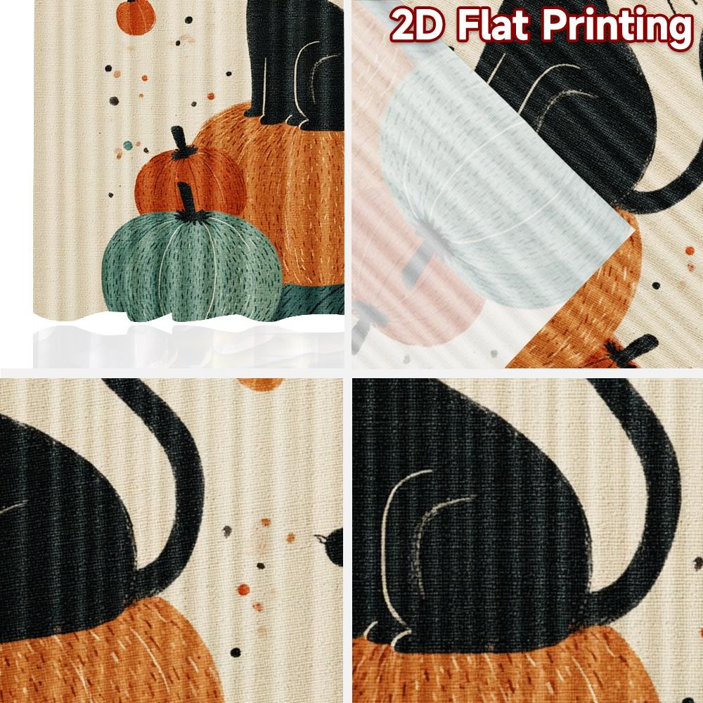 2D flat printing 2pcs Party Curtains Black Cat Pumpkins Cute Halloween Digital Printed Polyester Drapes Festive Wall Decor Use