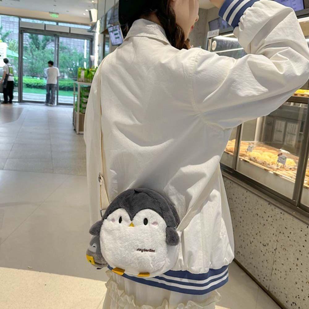 Portable Plush Crossbody Bag Korean Style Funny Messenger Bag Mini Penguin Handbag  Girl