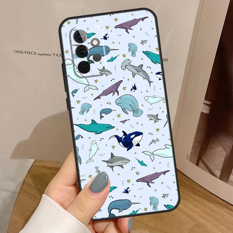 Sea Whale Narwhals Case For Samsung Galaxy A34 A54 A17 A35 A55 A06 A16 A26 A36 A56 A53 A32 A52 A33 A13 A14 A15