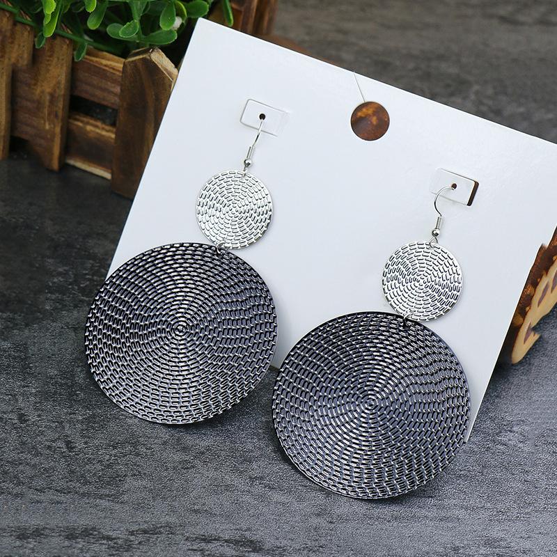 Vintage Exaggerated Black Gold Color Big Round Circle Dangle Earrings for Women Simple Punk Personality Earring Party Jewelry